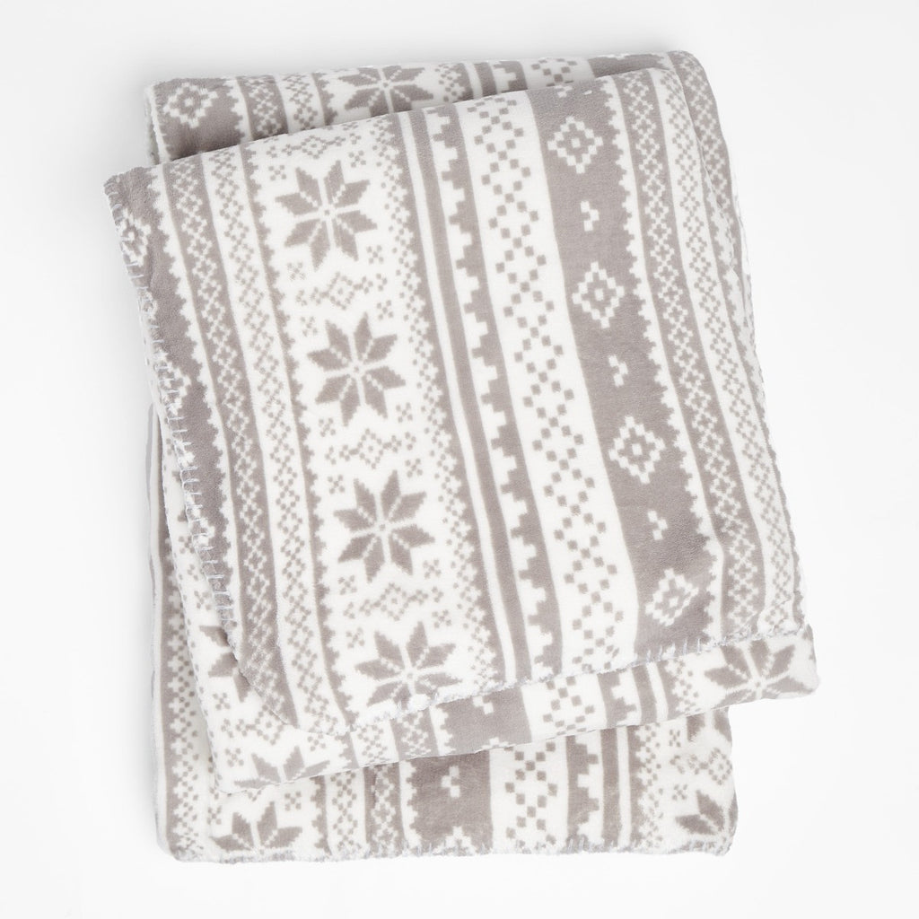 Christmas Nordic Print Sherpa Throw - Grey/White 🇬🇧