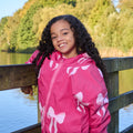 Kids Water Resistant Bow Print Sherpa Drying Robe - Pink 🇬🇧