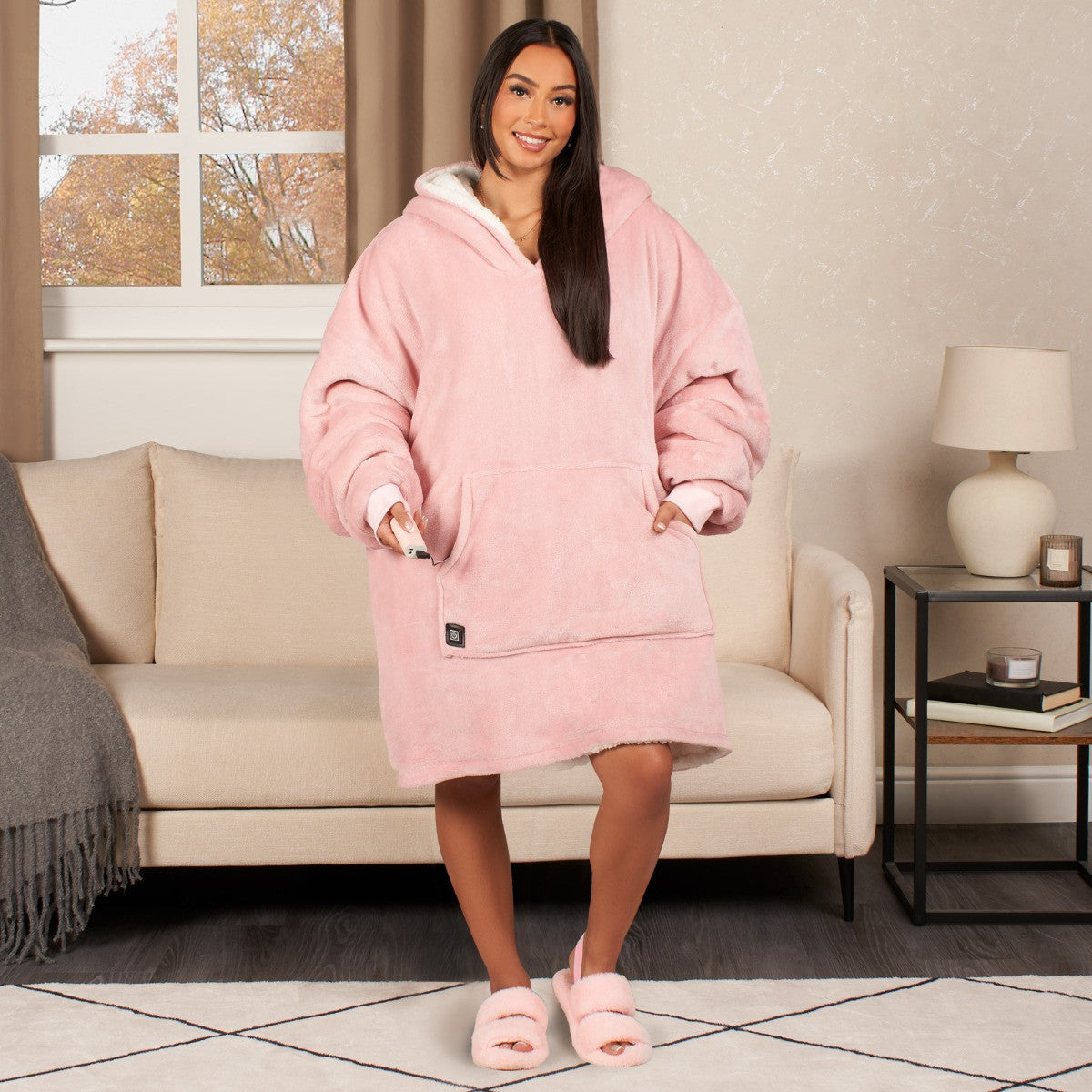 Adults Electric Heated Oversized Hoodie Blanket - Blush 🇬🇧