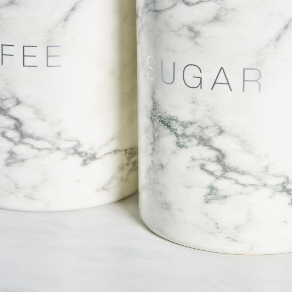 3 Piece Tea Coffee Sugar Canisters - White Marble 🇬🇧