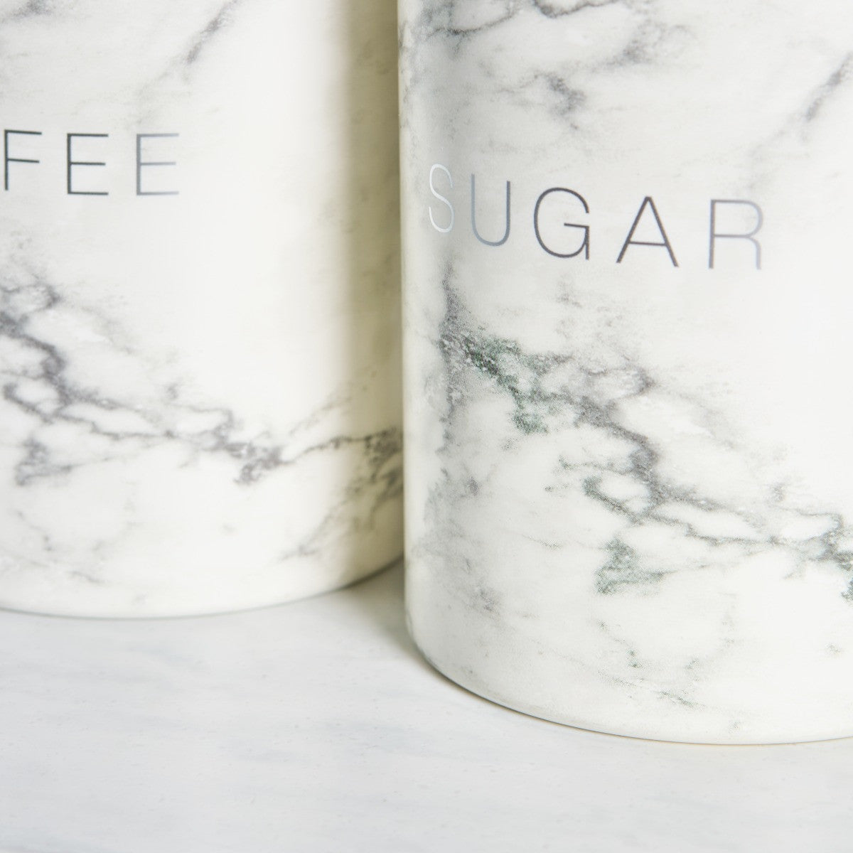 3 Piece Tea Coffee Sugar Canisters - White Marble 🇬🇧