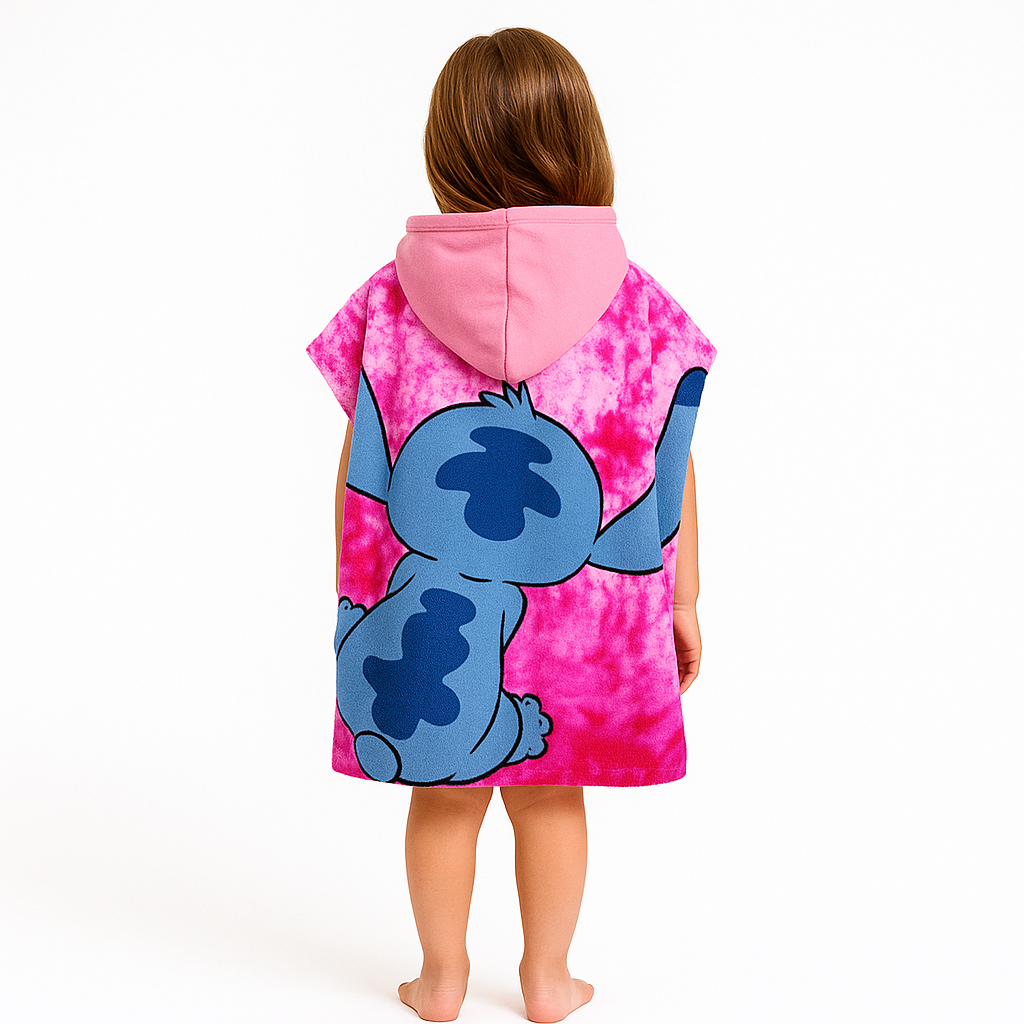 Kids Stitch Towel Poncho - Pink 🇬🇧