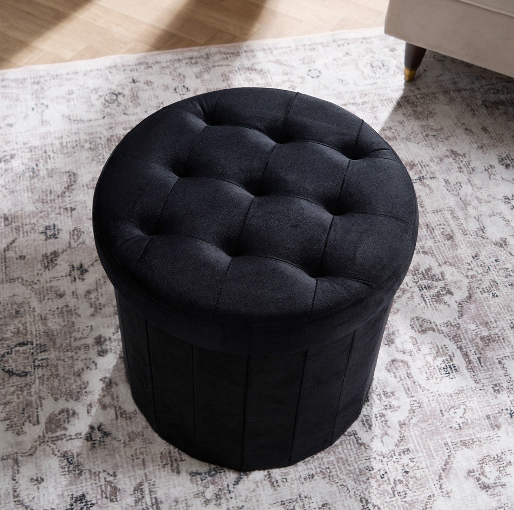 Matte Velvet Foldable Round Storage Ottoman 🇬🇧