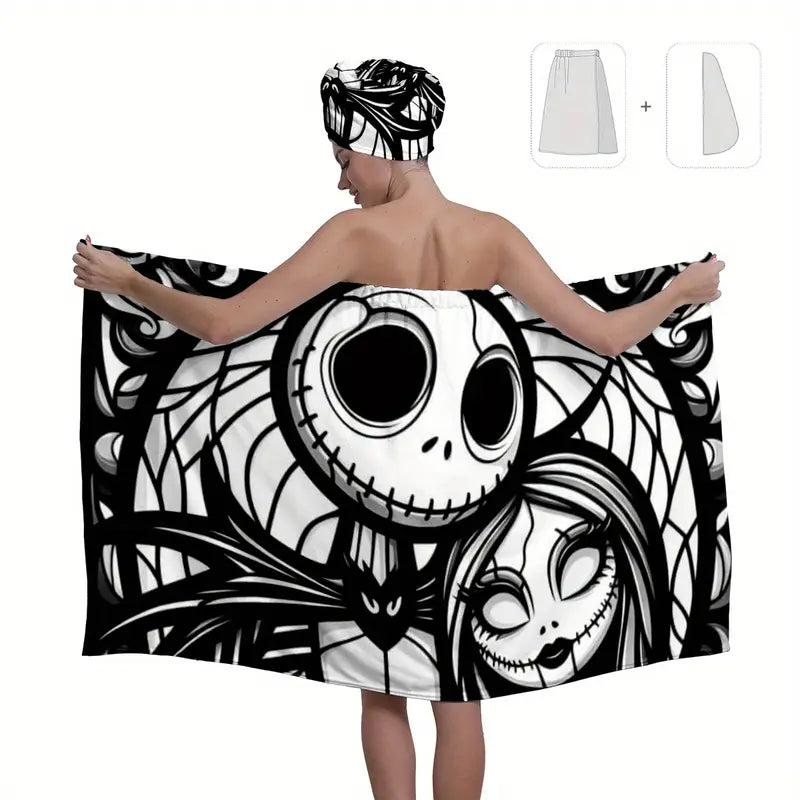 2 pcs Towel and Hair wrap Jack Skellington style design 🇨🇳
