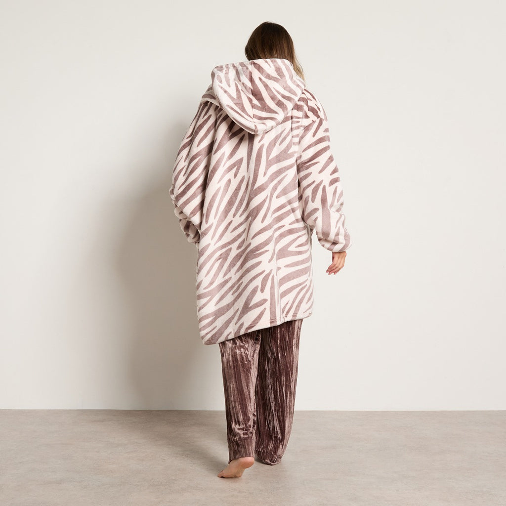 Zebra Print Zipper Hoodie Blanket - Beige 🇬🇧