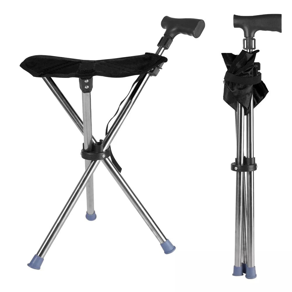 Folding Portable Walking Stick Seat Adjustable Aluminium Cane Chair Stool🇬🇧
