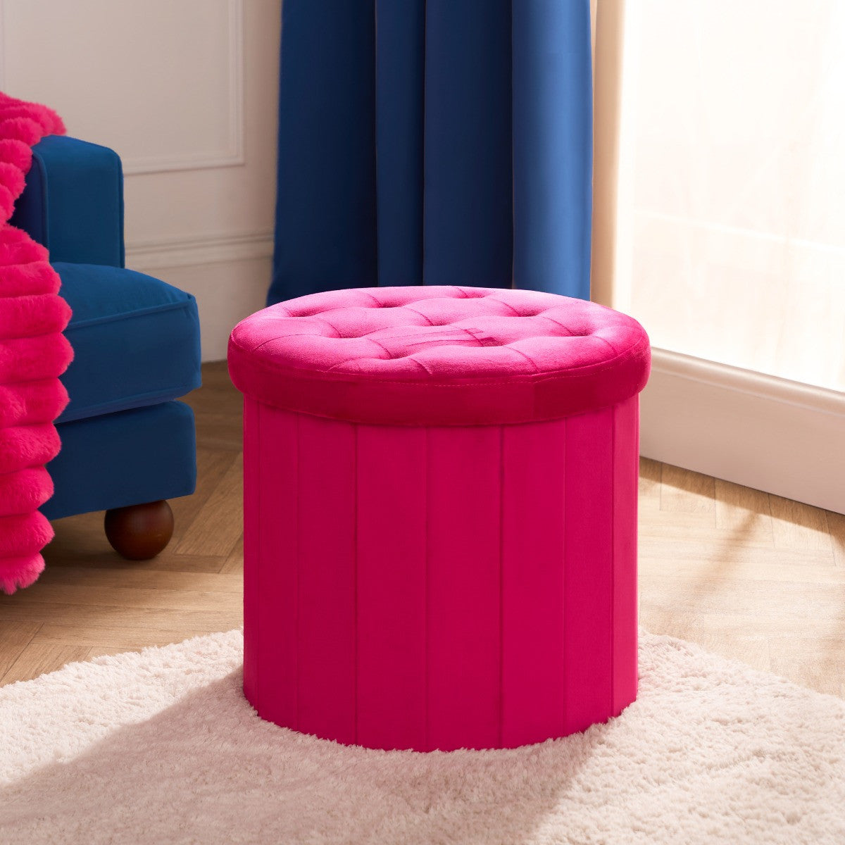 Matte Velvet Foldable Round Storage Ottoman 🇬🇧
