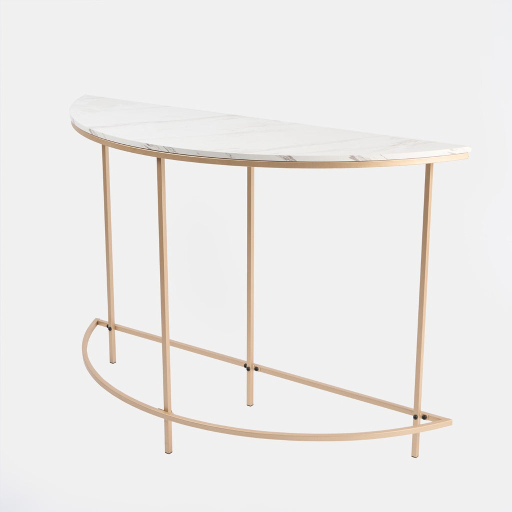 Manhattan Marble Effect Semicircle Console Table - Gold/White 🇬🇧