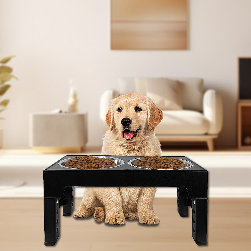 Elevated Dog Bowls 5 Height Adjustable Stand Raised dog bowl with Double Stainless Steel Bowls for Small Medium Large Dogs - Black 🇬🇧