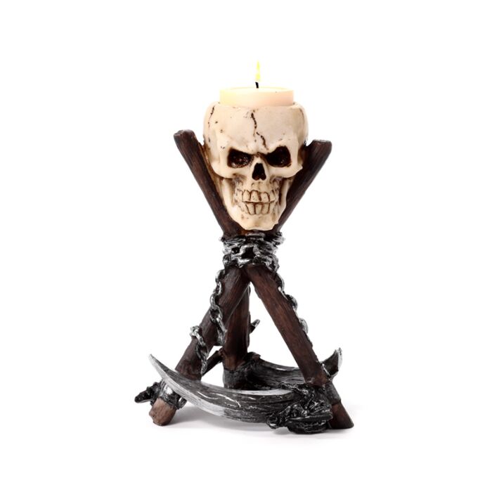 Resin Tea Light Holder - Skull Head with Scythe Tripod 🇬🇧