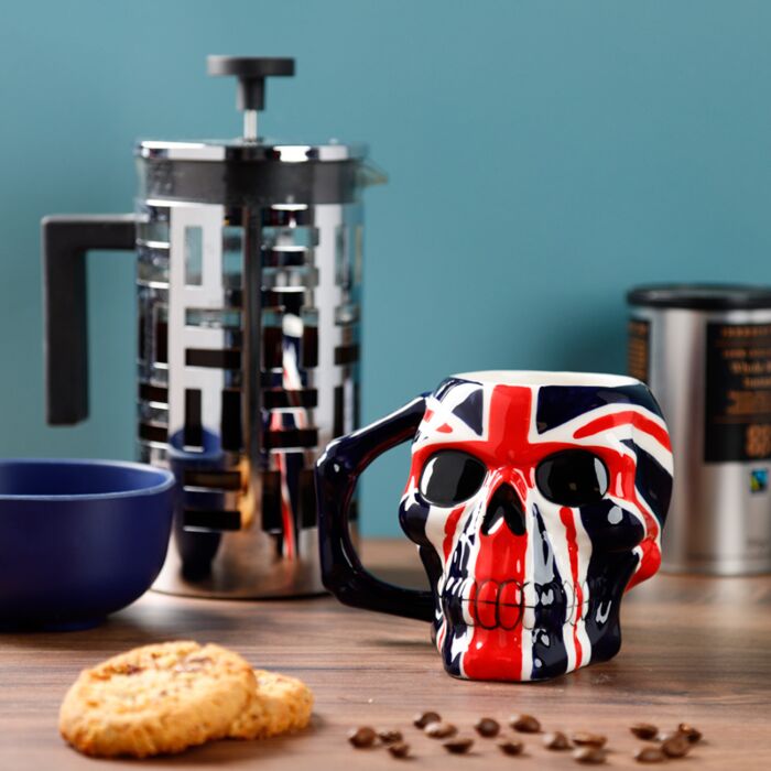 Ceramic Shaped Head Mug - UK Flag Skull 🇬🇧