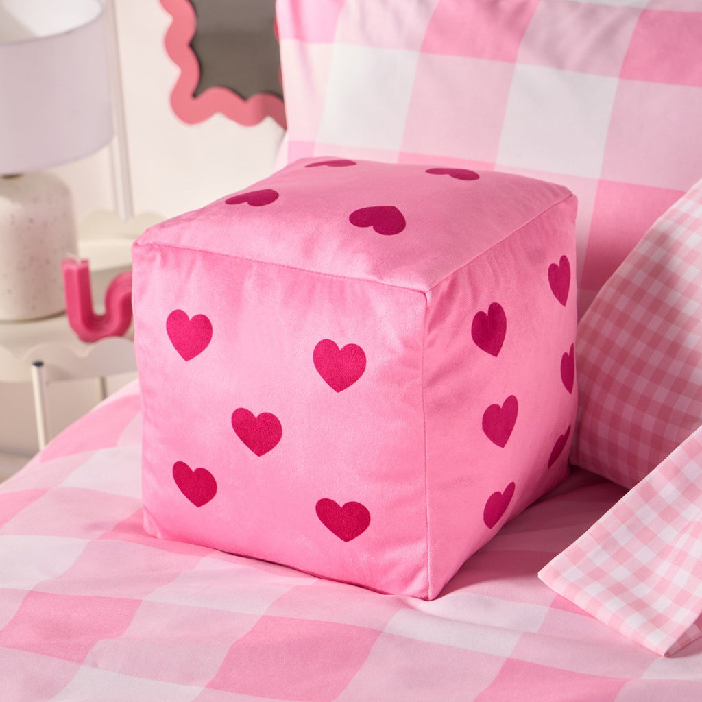 Heart Print Dice Cushion - Pink 🇬🇧