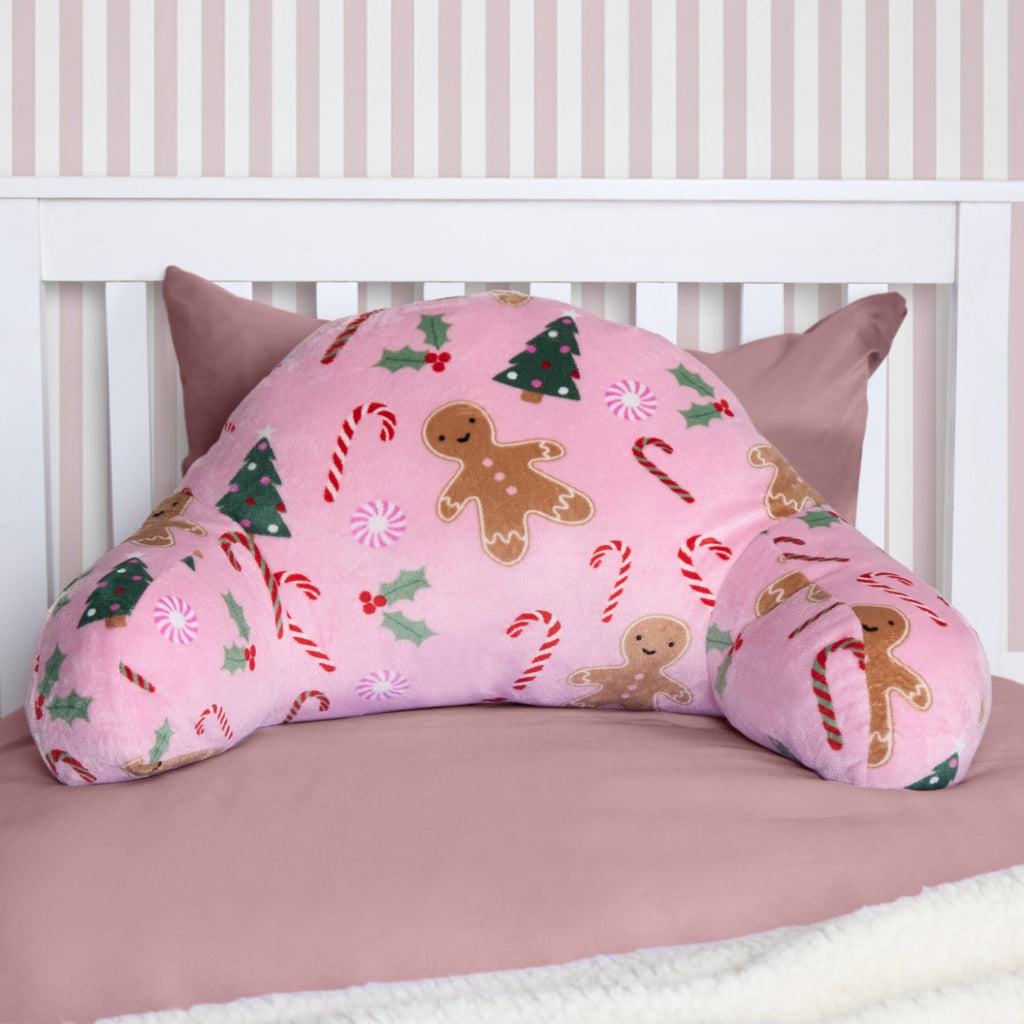 Kids Gingerbread Man Fleece Cuddle Cushion - Pink 🇬🇧