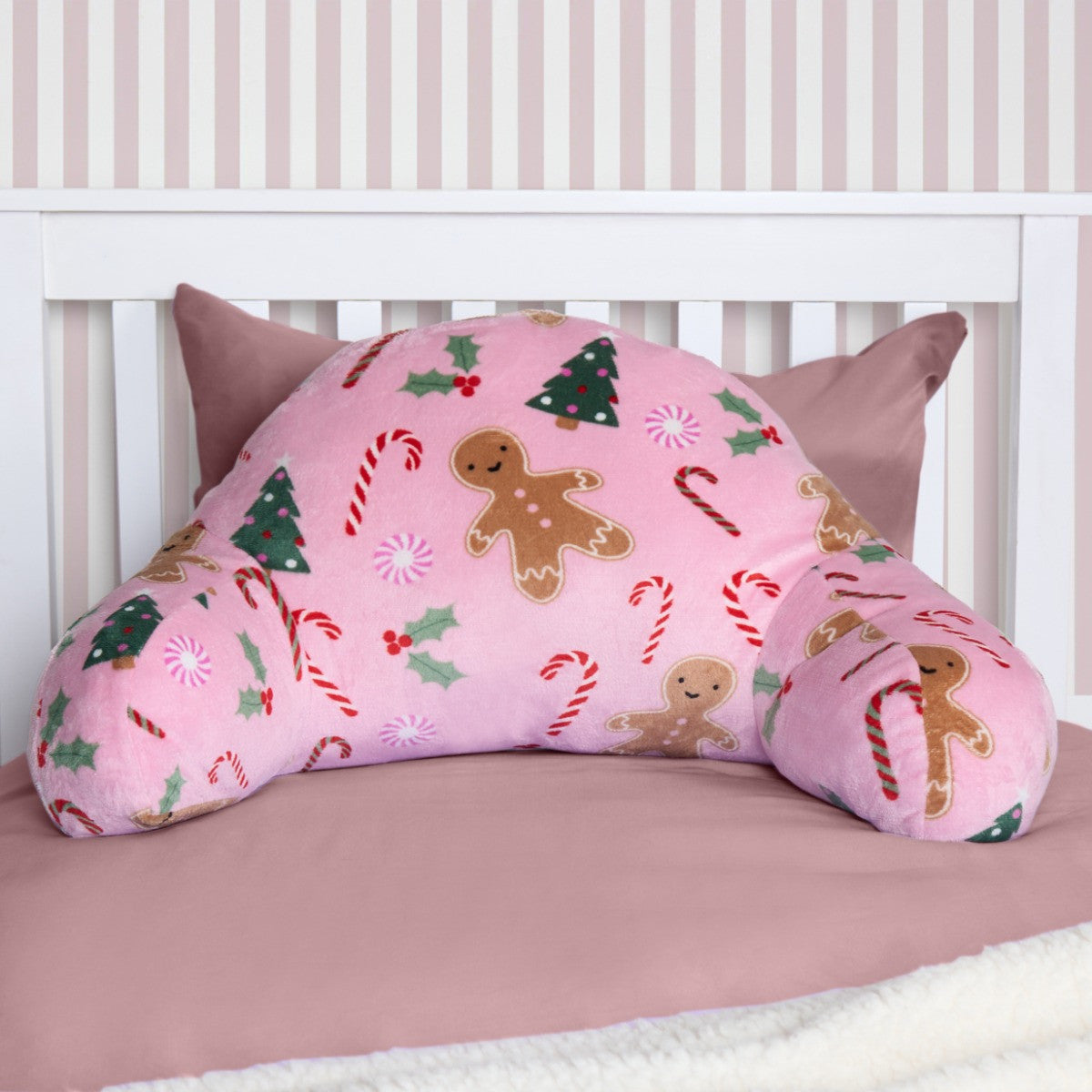 Kids Gingerbread Man Fleece Cuddle Cushion - Pink 🇬🇧