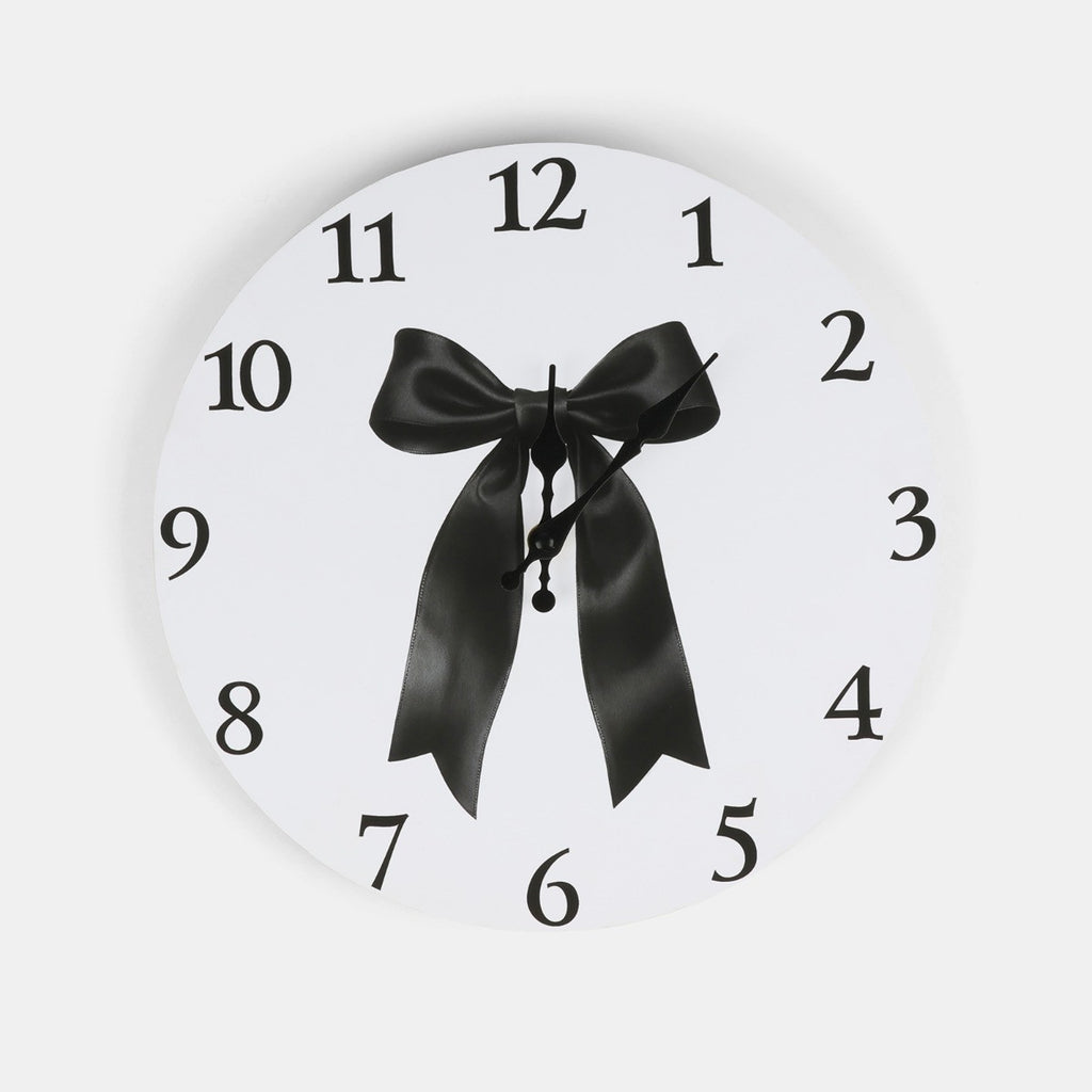 Bow Print Wall Clock - White/Pink 🇬🇧