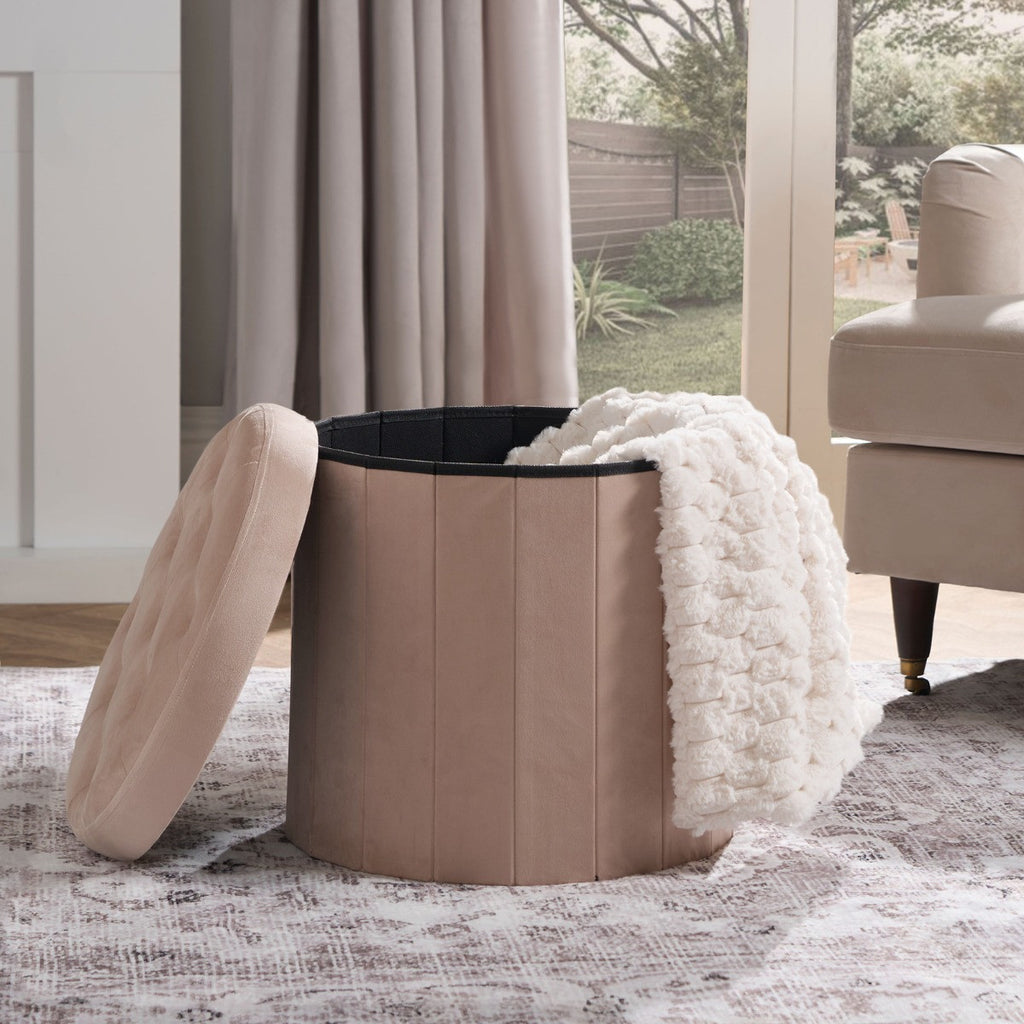 Matte Velvet Foldable Round Storage Ottoman 🇬🇧