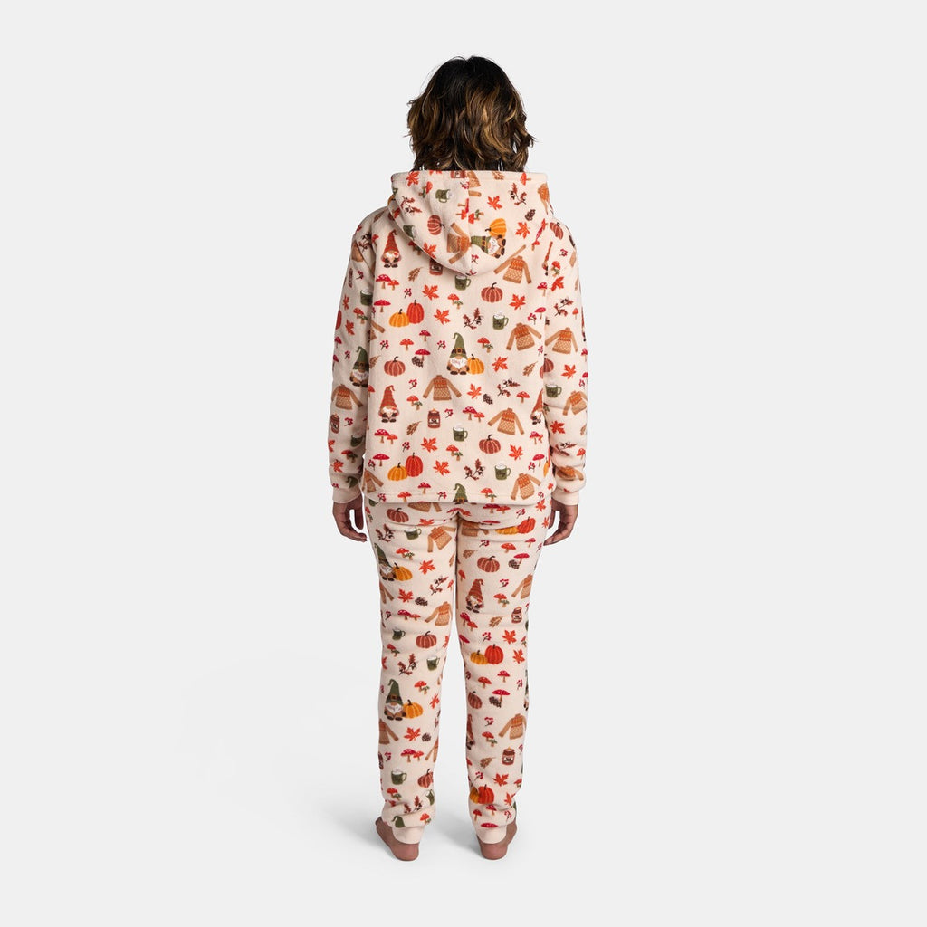 Autumn Print Fleece Hoodie Pyjama Set - Beige 🇬🇧