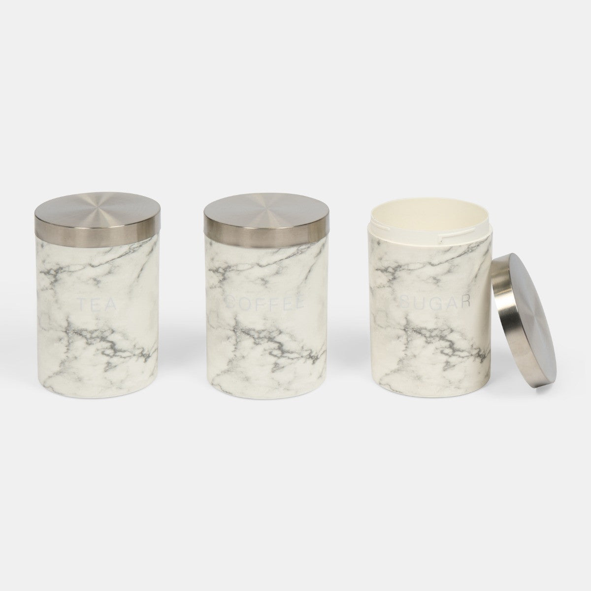 3 Piece Tea Coffee Sugar Canisters - White Marble 🇬🇧