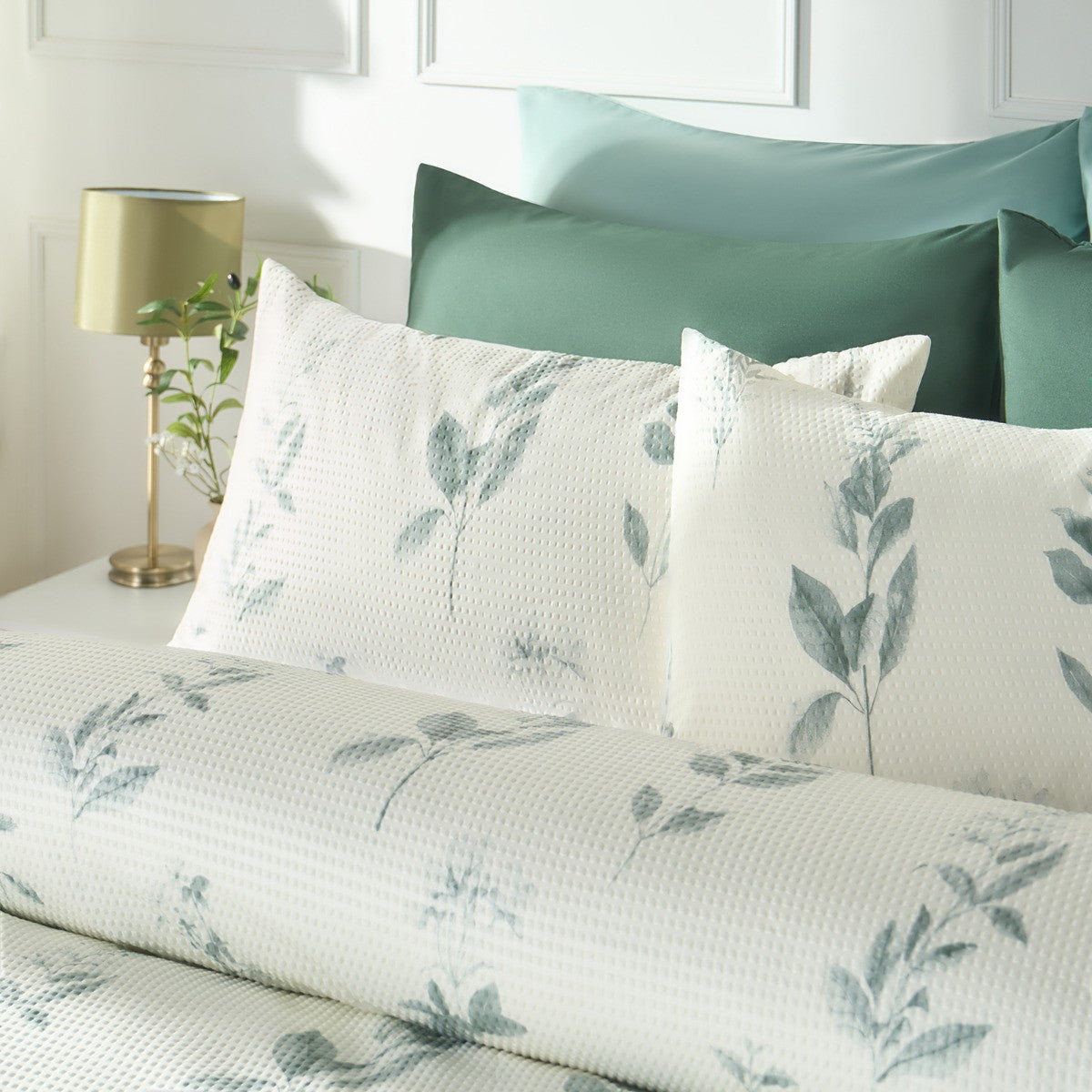Waffle Botanics Print Duvet Set - Green 🇬🇧