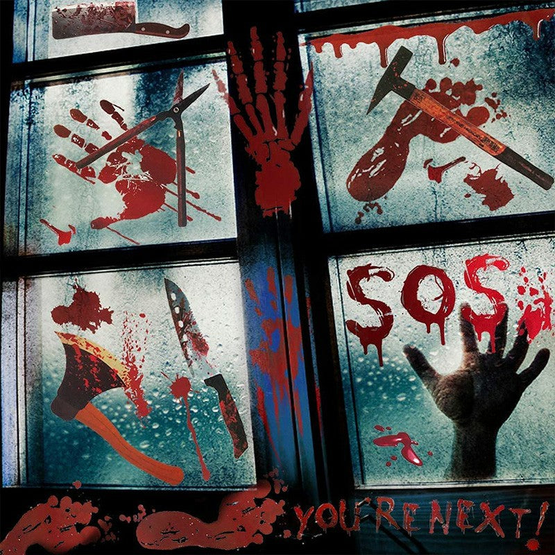 12 Sheets Halloween horrifying Bloody Stickers Bloody Handprint Window Decoration 🇬🇧