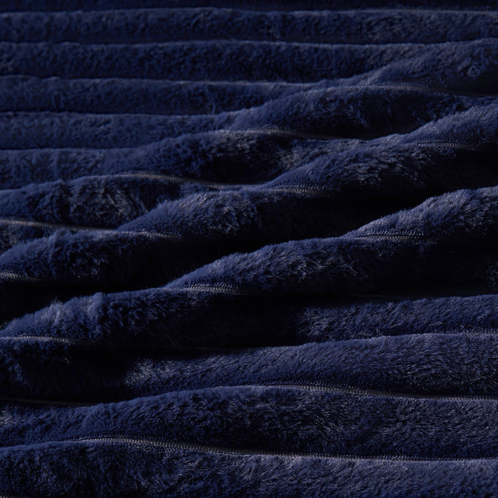 Ribbed Faux Fur Duvet Cover Set - Navy 🇬🇧