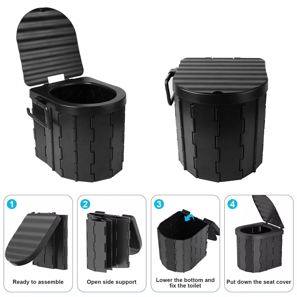 Folding Toilet Car Outdoor Travel Potty Portable for Camping Hiking Beach with 12 Garbage Bags 🇬🇧