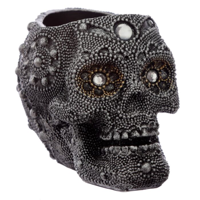 Tea Light Candle Holder - Silver Beaded Skull 🇬🇧