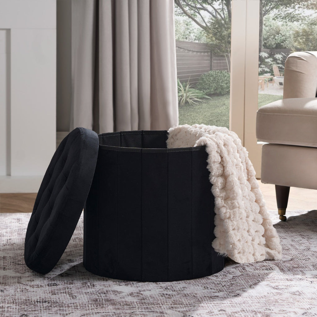 Matte Velvet Foldable Round Storage Ottoman 🇬🇧