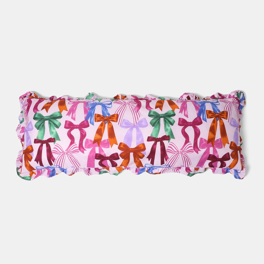Bow Print Frill Edge Bolster Pillow - Multi 🇬🇧