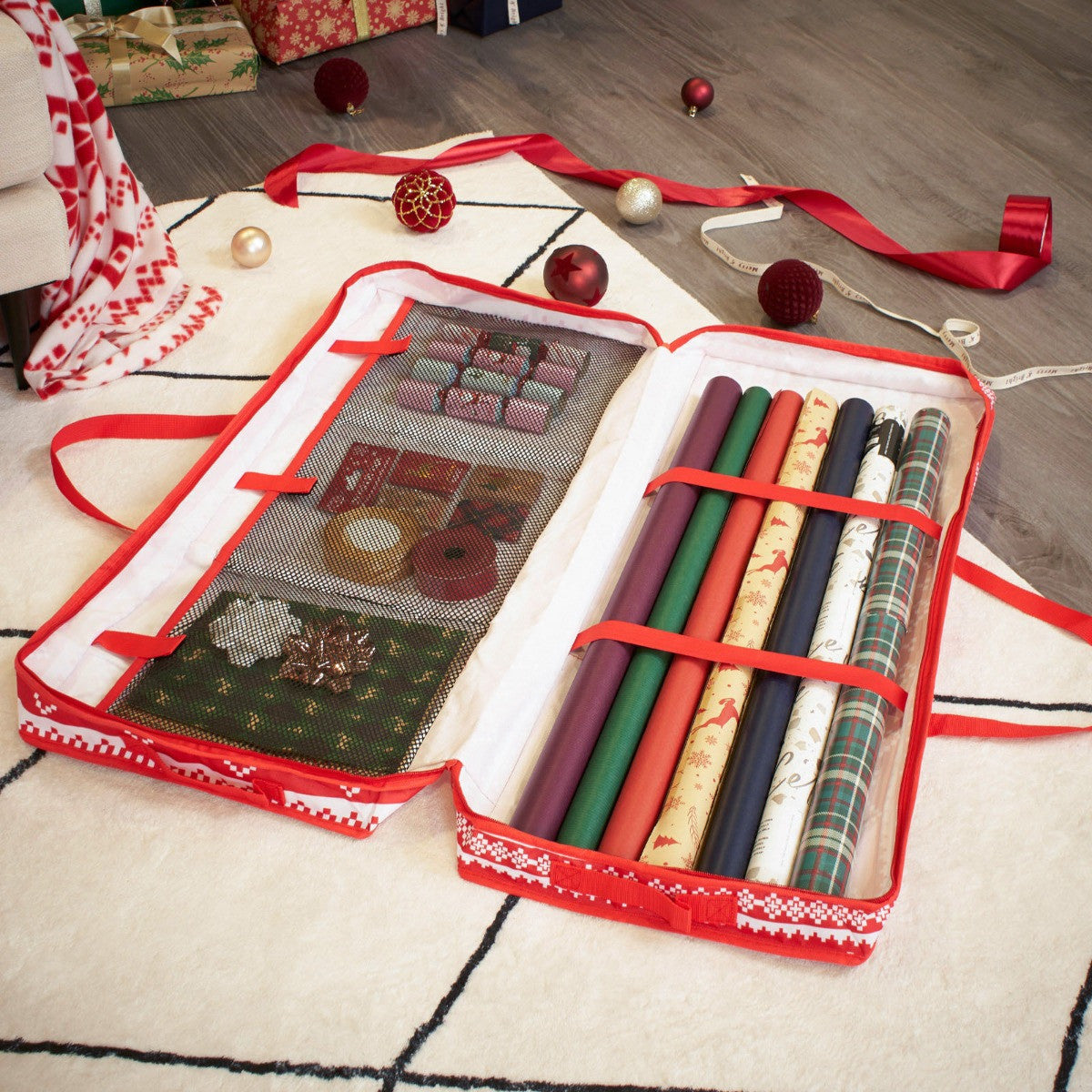 Christmas Nordic Print Wrap Storage Bag - Red 🇬🇧
