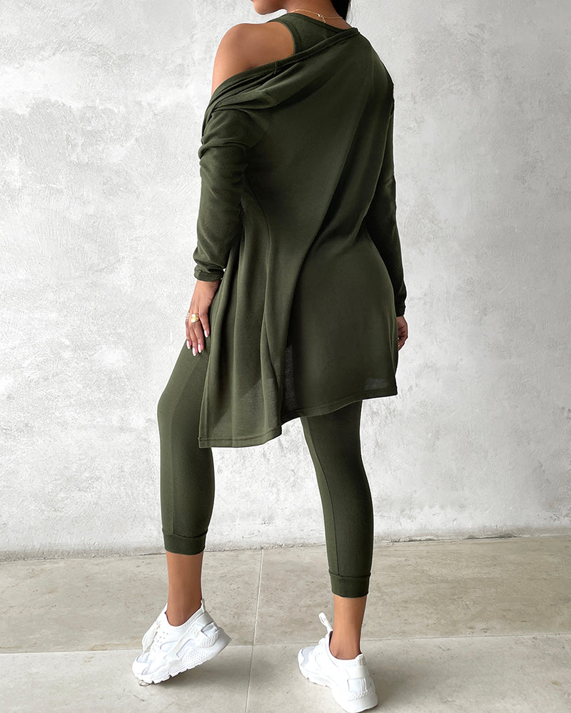 3 Piece Lounge Set Crewneck Sleeveless Tank Top Long Sleeve Open Front Coat Pants Sweatsuit 🇺🇸