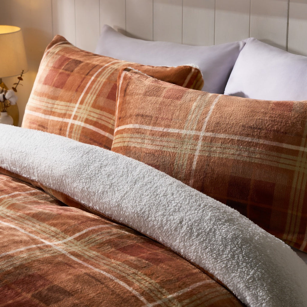 Autumn Check Fleece Duvet Cover Set - Rust 🇬🇧
