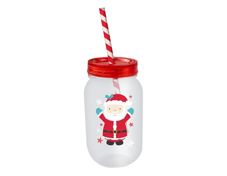 Christmas mason drinking jar and straw (500ml)🇬🇧