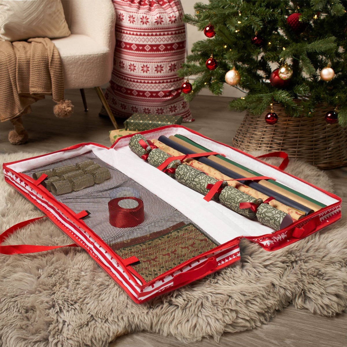 Christmas Nordic Print Wrap Storage Bag - Red 🇬🇧