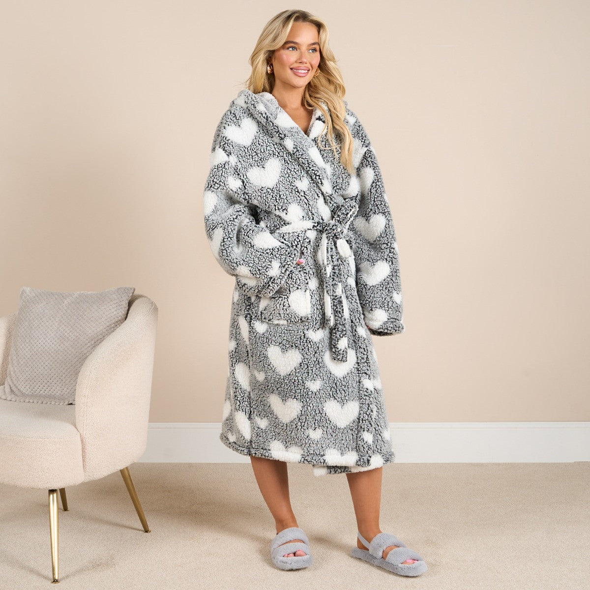 Star Print Teddy Marl Dressing Gown, Adults 🇬🇧