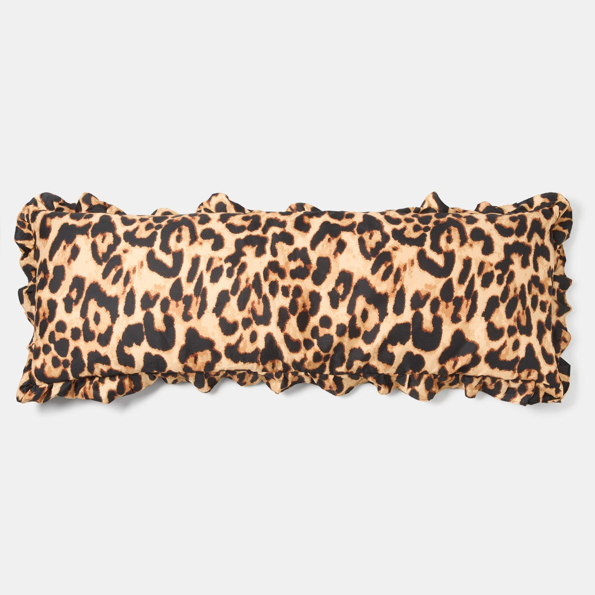 Leopard Print Frill Edge Bolster Pillow - Natural 🇬🇧