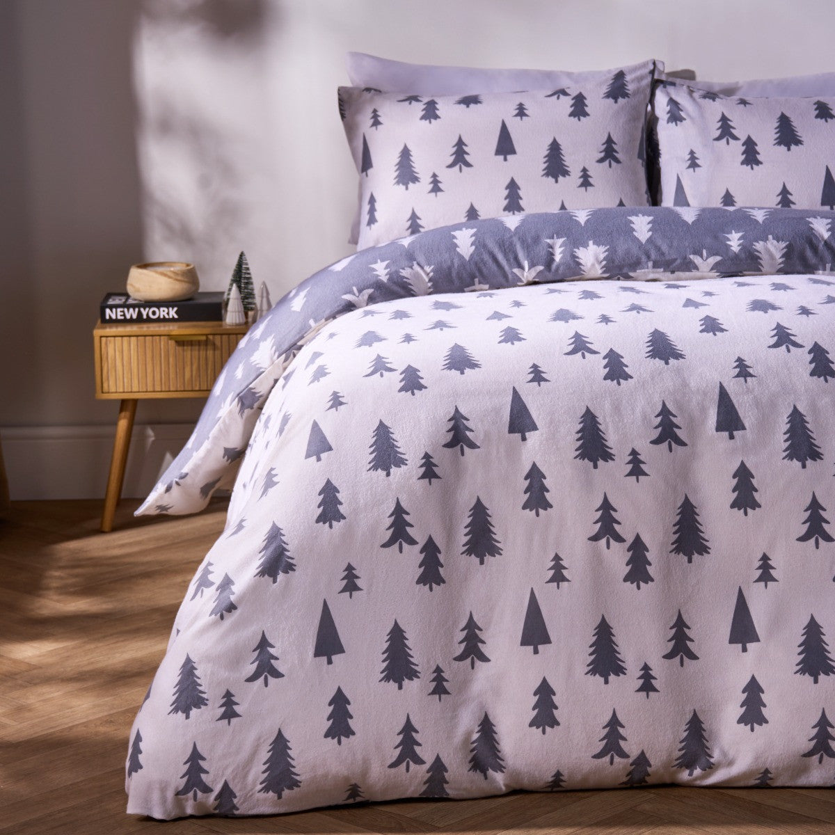 Simple Tree Brushed Cotton Duvet Cover Set - Grey 🇬🇧