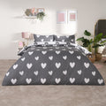 Heart Print Duvet Cover Set - Charcoal 🇬🇧
