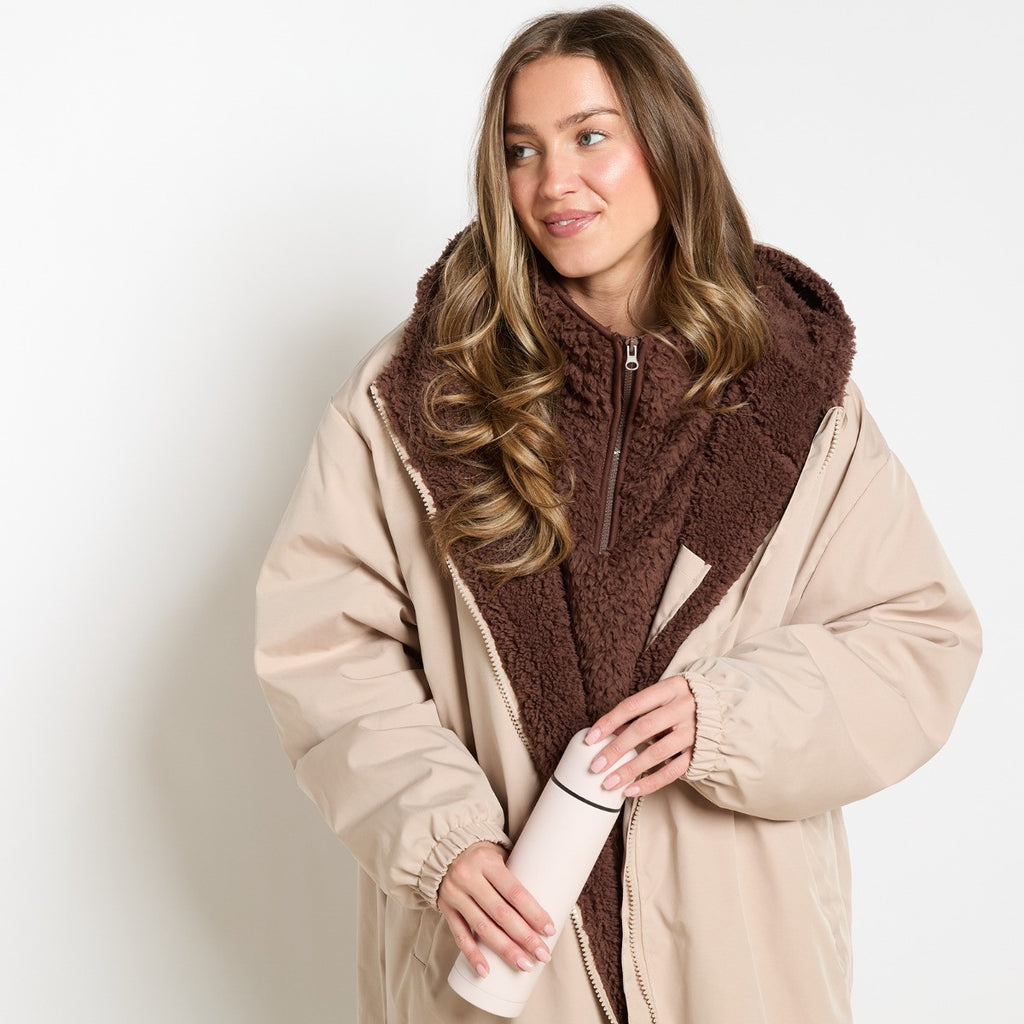 Adults Water Resistant Sherpa Drying Robe - Beige 🇬🇧