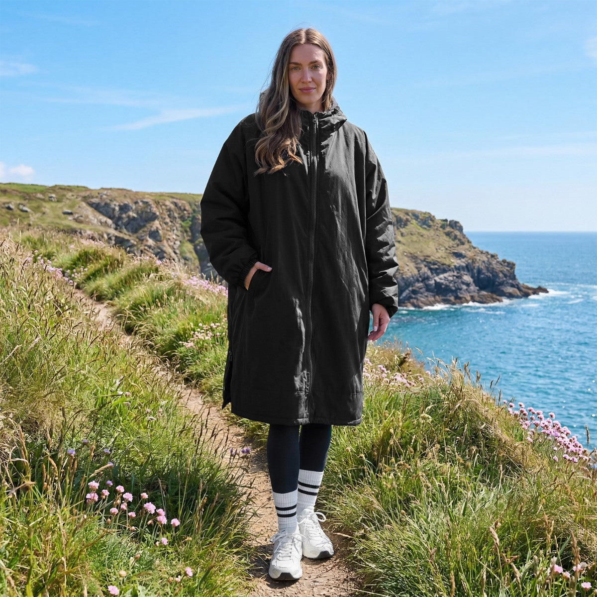 Adults Water Resistant Sherpa Drying Robe - Black 🇬🇧