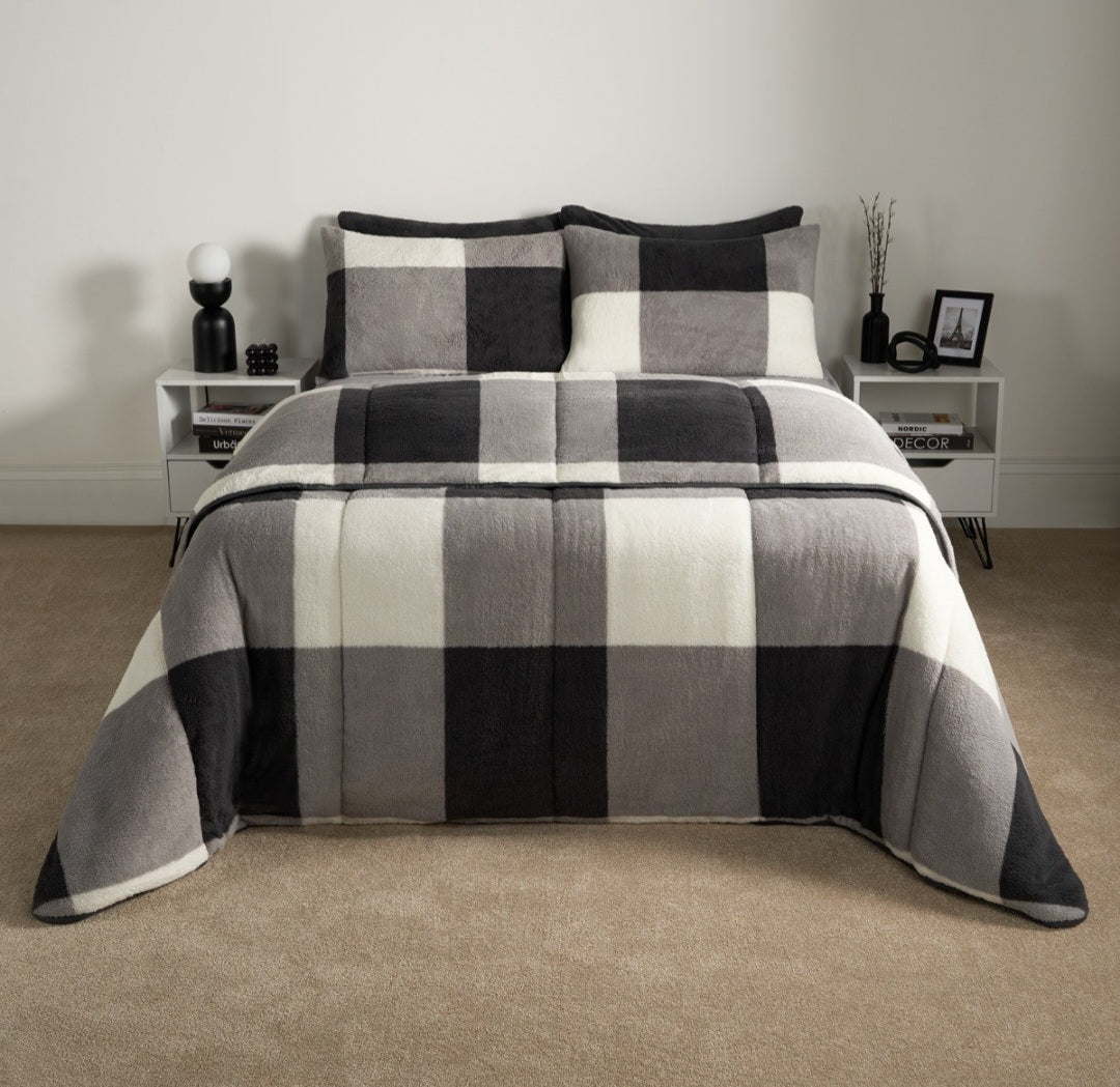 Teddy Gingham Coverless 10.5 Duvet & Pillowcases - Grey 🇬🇧