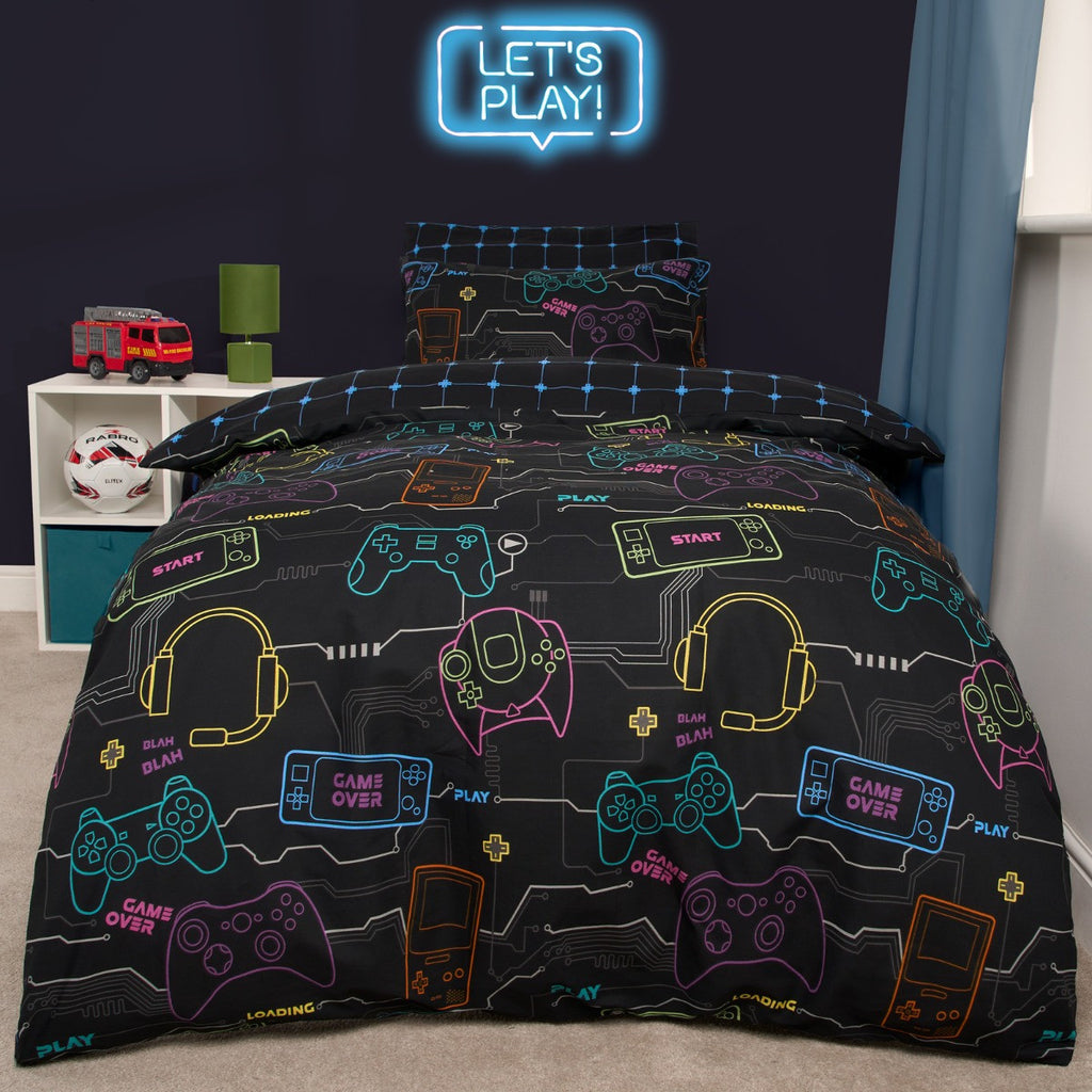 Gaming Print Reversible Duvet Set - Black 🇬🇧