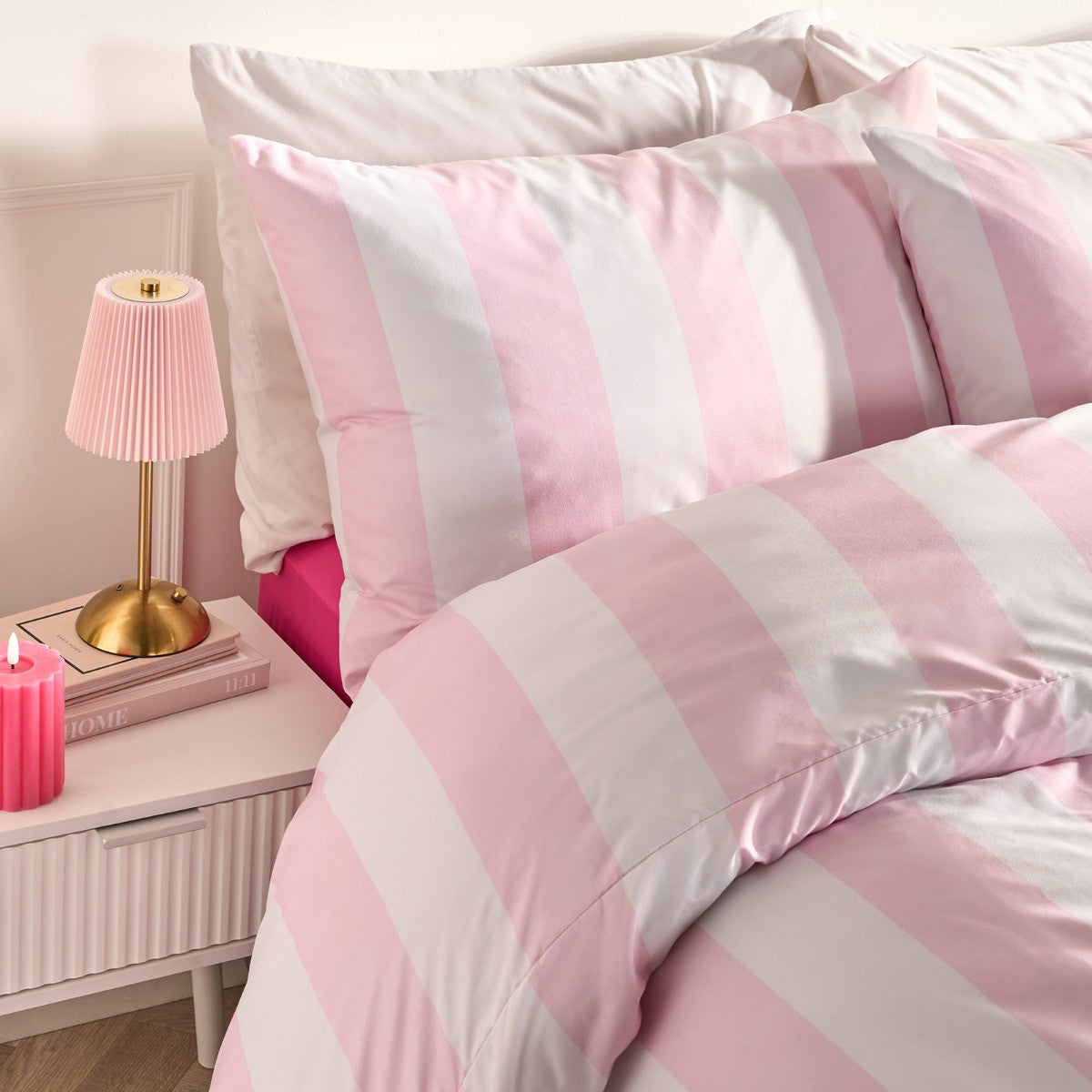 Stripe Print Duvet Set - Pink/White 🇬🇧