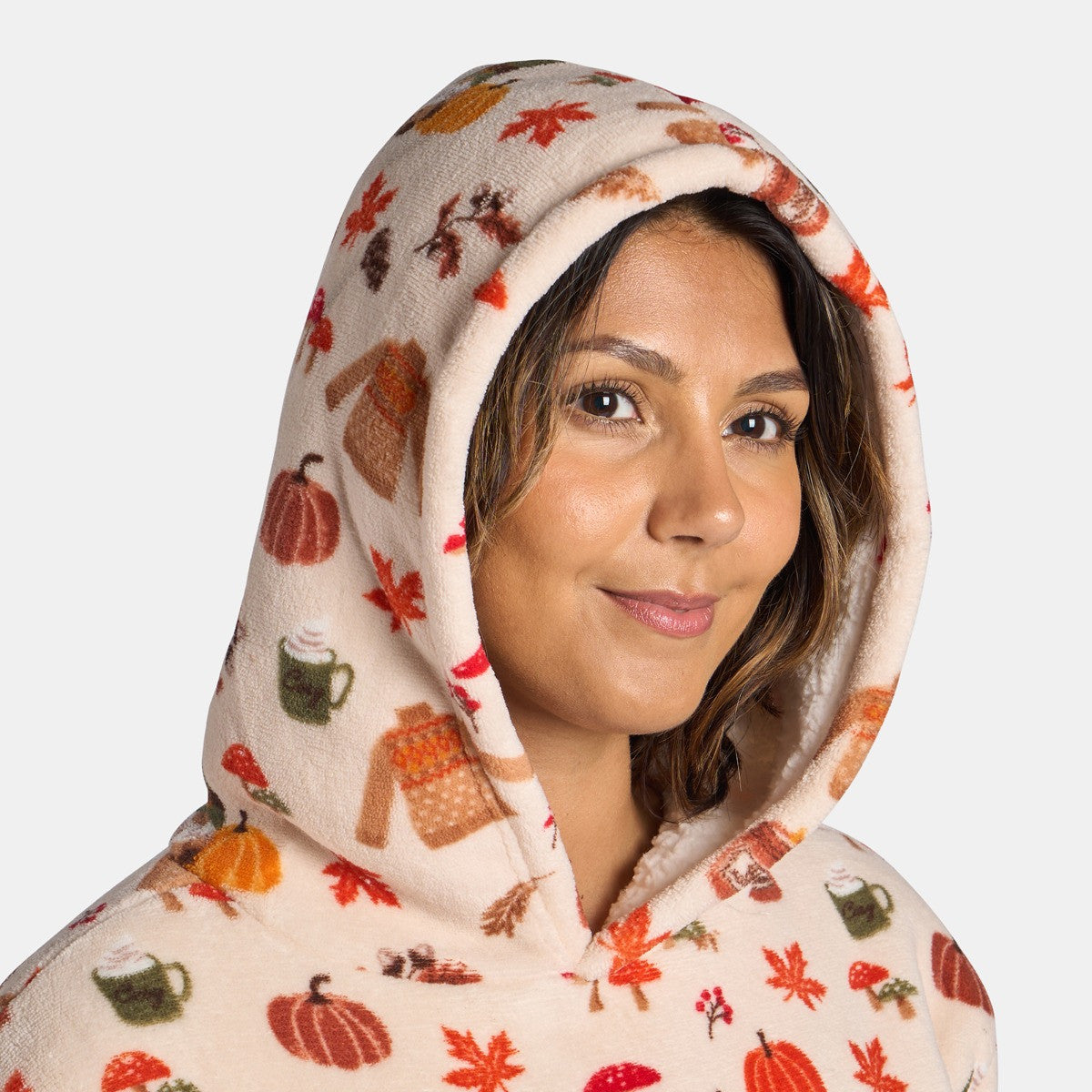 Autumn Print Fleece Hoodie Pyjama Set - Beige 🇬🇧