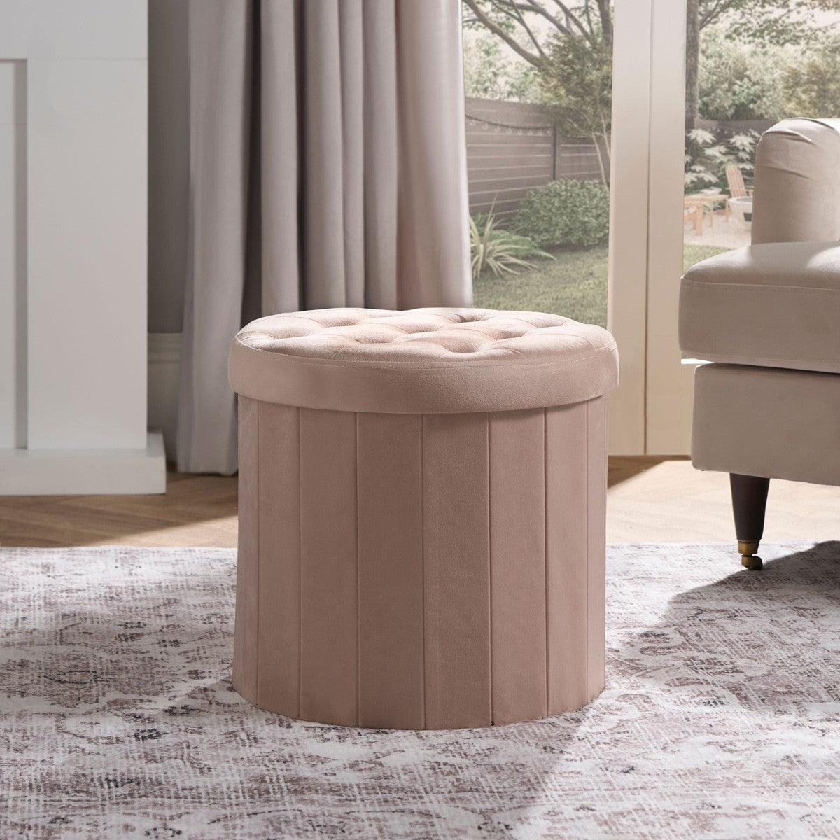 Matte Velvet Foldable Round Storage Ottoman 🇬🇧