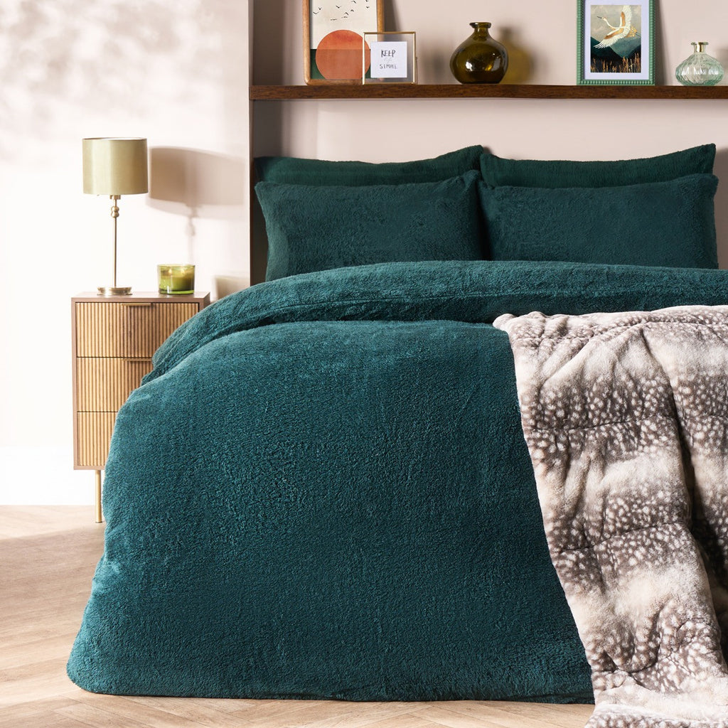 Teddy Fleece Duvet Cover Set - Forest Green 🇬🇧