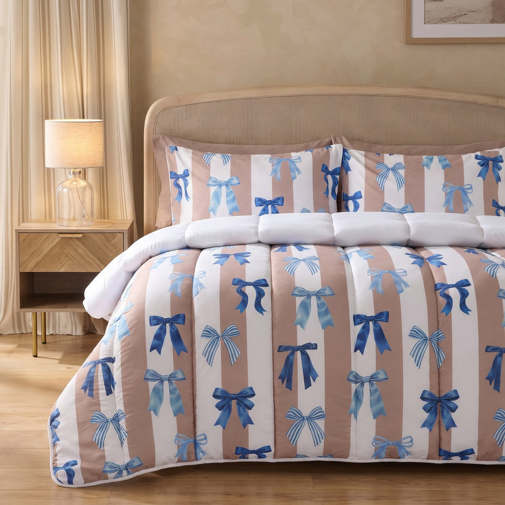 Multi Bow Stripe Coverless 10.5 Tog Duvet Set - Natural/White 🇬🇧