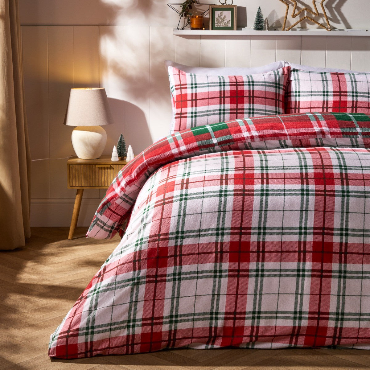 Traditional Christmas Check Brushed Cotton Duvet Cover Set - Red 🇬🇧