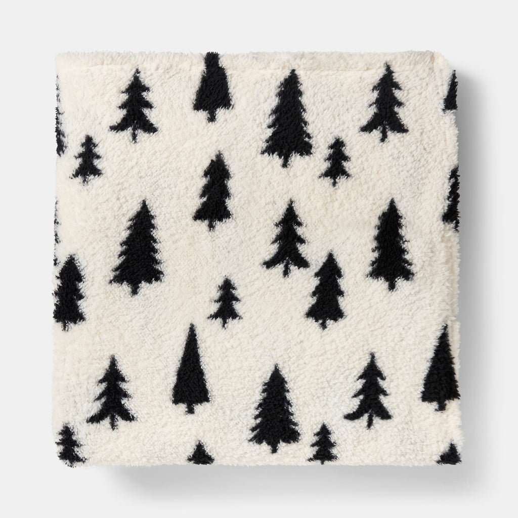 Christmas Tree Print Teddy Throw - Monochrome 🇬🇧
