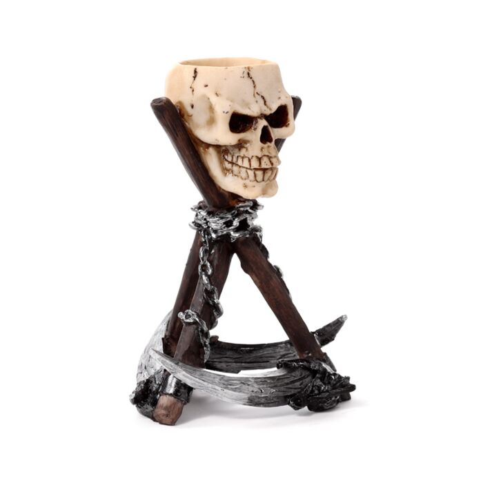 Resin Tea Light Holder - Skull Head with Scythe Tripod 🇬🇧